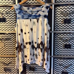 Dana Buchman Asymmetrical Blue and cream Tank Top
